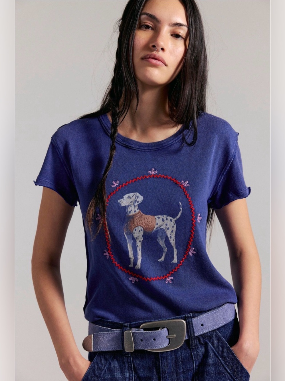 Free People We The Free Fur Friend Tee
Dalmatian Navy Blue Size Large Worn Once!